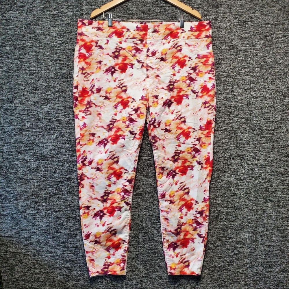 Terra Sky Jeggings Womens 2X Multicolor Watercolor Floral Skinny Pull On Pants‎